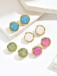 1 Pair Cracked Texture Geometric Square Stud Earrings, Minimalist Chic Earrings, Versatile Elegant Earrings Suitable For Women, Party, Daily Wear, Holiday Gift - Golden Yellow Earrings - View 3