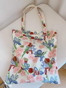 日式涂鸦刺绣帆布手提包，百搭休闲风通勤单肩包 - 彩色 - 查看 3