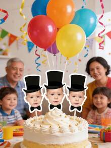 10/25/50/100个个性化赛车照片纸杯蛋糕装饰插牌，人脸照片纸杯蛋糕装饰插牌，定制赛车男孩纸杯蛋糕装饰，赛车男孩生日派对装饰，趣味装饰，人脸贴纸插签，定制照片，轻松装饰蛋糕 - 适用于生日、婴儿派对 - 多色4 - 查看 8