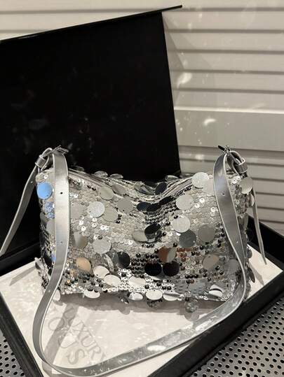 1pc Fashionable Shiny PVC Women's Party Bag, Glittering Sequin Handbag, Versatile Underarm Shoulder Bag, Crossbody Bag, Large Capacity, Durable, Suitable For Women To Attend Banquets, Formal Dresses, Balls, Gala Events, Perfect Holiday Gift For Carnival Occasions