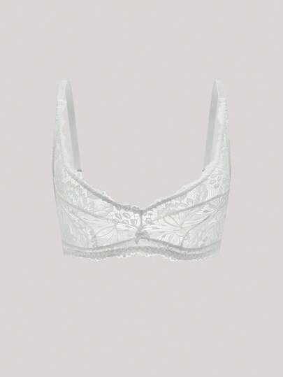 1pc Women Solid Color Lace Bow Wireless Comfortable Bra