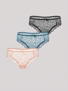 女士 3 件套低腰蕾丝性感内裤内衣 - 彩色 - 查看 1