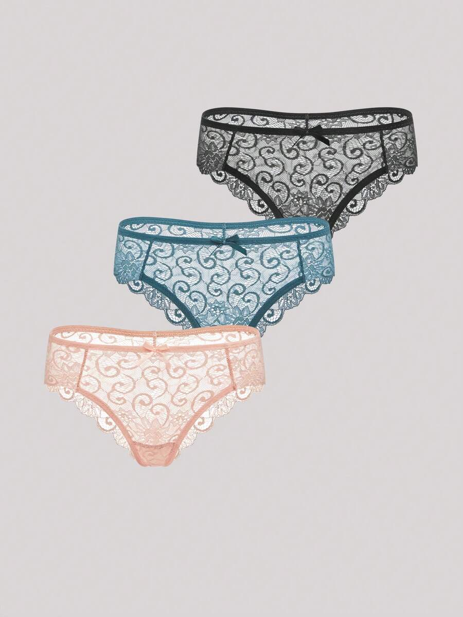 女士 3 件套低腰蕾丝性感内裤内衣 - 彩色 - 查看 1