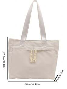 Bolsa de mão moderna em cor sólida, bolsa de ombro casual com contraste de cores, mochila para estudantes de literatura, adequada para mulheres e estudantes, pode ser usada para carregar livros, fazer compras, ir à escola, etc. - Branco - Ver 2
