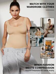 1pc Women Plus Size Seamless Bodysuit, Waist Cinching, Tummy Control, Butt Lifting - Apricot - View 7