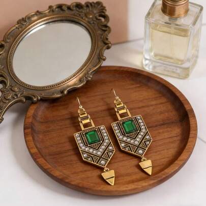 Vintage Luxury Green Cubic Zirconia Earrings, Suitable For Women, Party Wear, Jewelry Accessories, Wedding Anniversary Gift