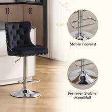 Velvet Bar Stools Set Of 2, Height Adjustable Breakfast Bar Stool, Counter Modern High Chair With Lion Knocker, Suitable For Bars Kitchens And Breakfast Counters, Black - Black - View 5
