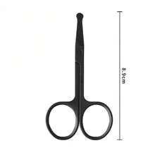 1 pieza Recortador de vello nasal redondo de acero inoxidable, y tijeras para el vello nasal resistentes a los arañazos, herramienta de belleza personal portátil - Negro - Ver 7