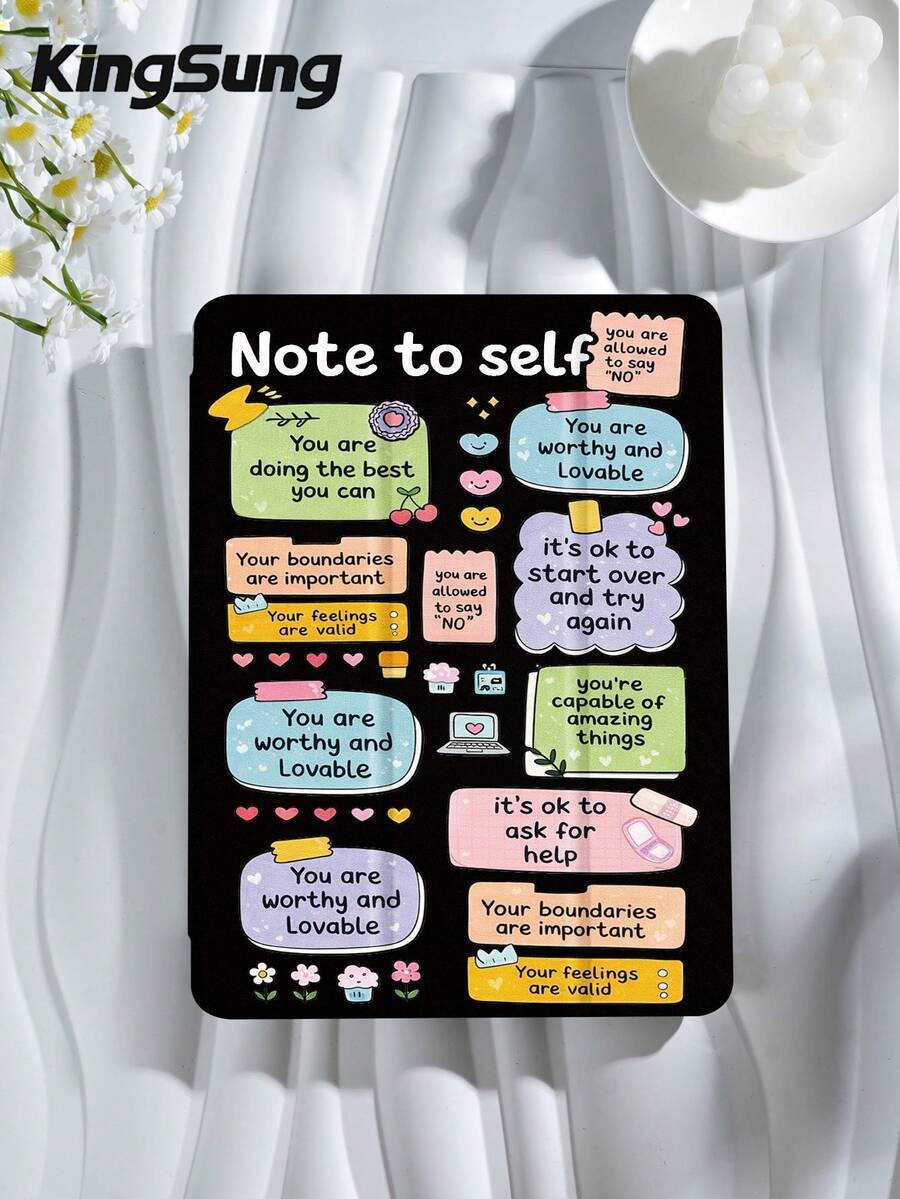 可爱卡通标语液态硅胶保护套，兼容 iPad 9.7/10.2/10.5/10.9/12.9/Pro 11（第十代）、Galaxy Tab S6 Lite 10.4、Kindle Paperwhite（第十二代，2024 年）、Kindle（第十一代，2022 年）、Kobo Clara Color，柔软防震，带智能支架/自动唤醒/睡眠功能