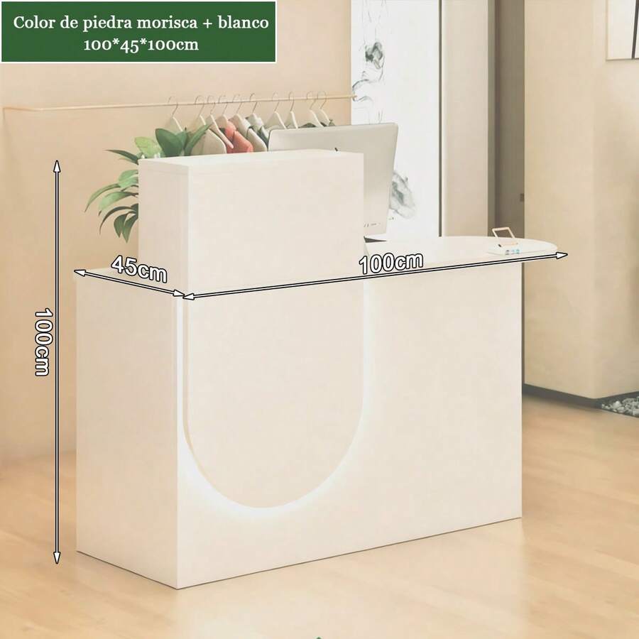 Minimalista Mueble  Recepción Lujo Con Cajones Y Luces Gris - Blanco - Ver 1