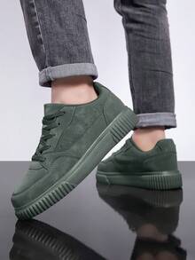 36-45 Unisex Thick Sole Lace-Up Casual Sneakers, White Shoes, Versatile Soft Bottom Student Skate Shoes, Non-Slip & Wear-Resistant - Green - View 7