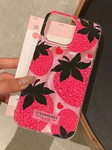 1个可爱豹纹草莓爱心图案防震全包手机壳，兼容 17 Pro、16 Pro Max、15 Plus/14 Pro、13/12/11，时尚高端 - 粉色 - 查看 3
