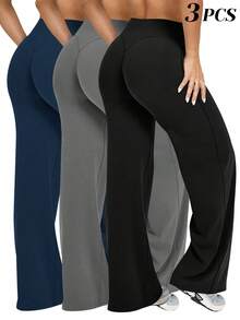 VVX Yoga Pants Women High Waist Stretch Casual Soft Straight Leg Bottoms - 黑色/灰色/藏青色 - 查看 1