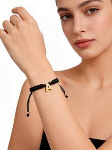 1 chiếc vòng tay đôi bằng thép không gỉ màu đen dệt thủ công, có thể tùy chỉnh 26 chữ cái, hình trái tim màu bạc, dành cho cặp đôi. - B2925 - Xem 13