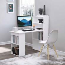 Desk, Kitchen Table With Shelf, 120 X 55 Cm, Computer Desk, Laptop Table, White Work Table For Office And Home Office - A - View 7