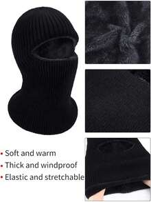 1pc Men's Winter Knitted Windproof Warm Ski Mask With Holes, Fleece Face Mask Unisex Essential Neck Warmer & Hat Set - Multicolor - View 3