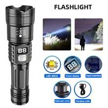 1pc High Power Long Range LED Flashlight, Tactical Light With LCD Battery Display, USB Rechargeable, Adjustable Zoom, Camping Lamp - As Shown In the Figure - View 5