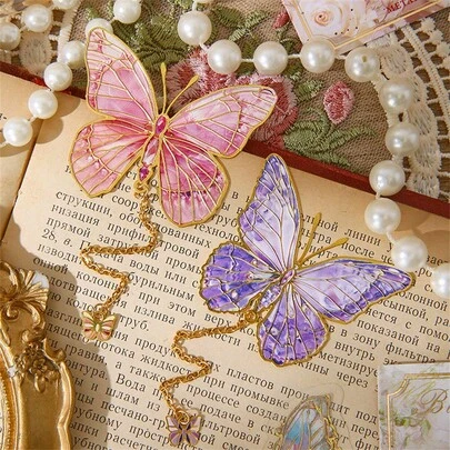 1pc Fashionable Metal Bookmark, Featuring Vintage Butterfly Design With Chain And Elegant Tassel Pendant. Ideal For Students, These Creative Bookmarks Make Great Gifts For Avid Readers And Writers.