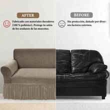 3 Piezas Fundas de Sofá Universales con Falda (1, 2 y 3 Plazas),Cubre Sofá Estilo Elegante y Acogedor,Cubre Sillones para Sala,Cubre Patas y Parte Inferior para Renovar Sofás Antiguos,Tela Transpirable con Caída Natural,Protector de Muebles para Sala y Hogar Ideal para Familias y Mascotas-Capuchino - Capuchino - Ver 6