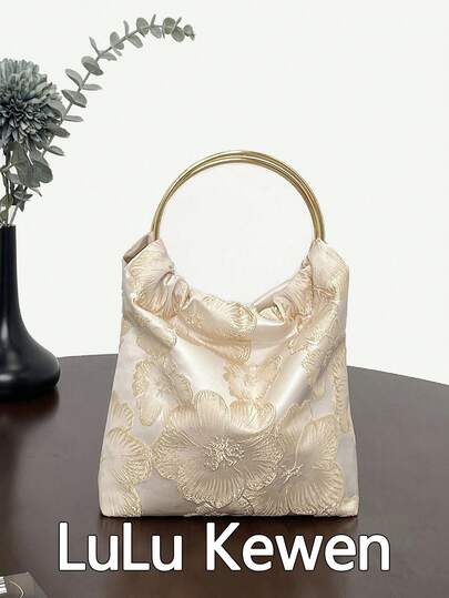 lulu kewen Elegant And Gorgeous Golden Flower Pattern Evening Bag Handbag For Women Bags, Ladies Dress Party Handbag, Sweet Girl Handbag, Golden Bucket Bag, Bridal Clutch Bag (Random Pattern), Valentine's Day, Exquisite Floral Ladies Bag, Golden Wallet, Metal Ring Handbag,Gold Floral Wallet