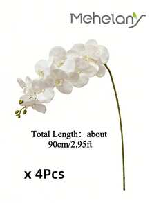 MEHELANY 4/2/1支仿真白色蝴蝶兰，假兰花茎，丝绸白兰花，家居装饰/婚礼中心摆件/高花瓶/新娘捧花/人造花卉装饰 - 白色 - 查看 4