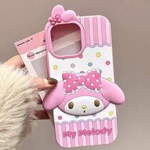 SANRIO Ốp điện thoại silicon mềm, 1 chiếc, thiết kế hình mèo con trái tim nơ dễ thương, có các màu hồng, xanh dương, nâu, chấm bi, sọc, tương thích với dòng 17, 11/12/12 Pro, 13/14/15, 13 Pro/14 Pro/15 Pro, 12 Pro Max/13 Pro Max/14 Pro Max/15 Pro Max, 16, 16 Pro, 16 Pro Max, 17, 17 Pro, 17 Pro Max, dễ thương & thời trang, chống nước, chống sốc, chất liệu chống rơi. - Hồng - Xem 2