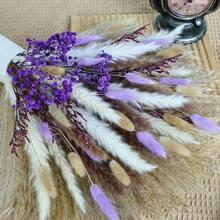 Colorful Dried Flower Bouquet Real Touch Babys Breath For Home Aesthetic Room Decor Natural Bunny Tails Grass Arrangement Spring Valentine's Day Mother's Day Wedding Decor - Romantic Purple - View 6