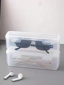 Caja de almacenamiento de gafas con 6 compartimentos (19*10*3.5CM), transparente y a prueba de polvo. Caja de plástico sellada, multifuncional, apilable y portátil. Caja de almacenamiento fija con 5/6 compartimentos. Caja de plástico transparente para joyas, herramientas pequeñas y piezas - Multicolor - Ver 1