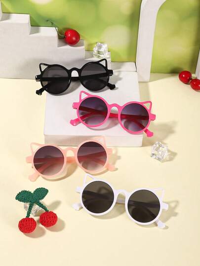 1 SET 4 PIEZAS Gafas de moda con marco de gato de colores de gelatina para niños y niñas de 5 a 9 años para uso al aire viajes, con estuche