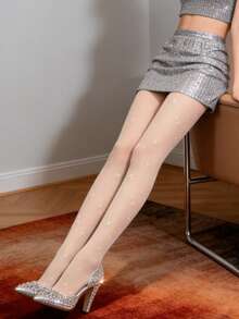 1pair Women's Large Sexy Long Stockings Fashionable Jacquard Pantyhose Milky White Leggings - Apricot - View 3