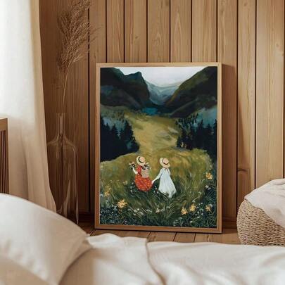 1 Piece Flower Painting Poster Mountain Hanging Paintings Wildflower Print Picture Landscape Wall Arts Vintage Wall Artwork Living Room Wall Decor Rustic Room Decoration Stuff No Frame