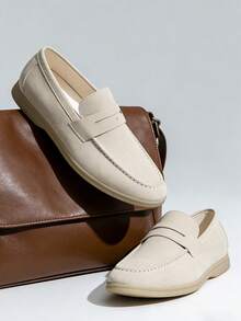 [Salkin]复古设计师男士便鞋，平价奢华，适合现代生活。麂皮柔软舒适，莫卡辛风格，优雅绅士社交皮鞋，简约商务正装鞋，男士日常办公派对婚礼鞋，情侣约会，浪漫晚餐，节日礼物，休闲鞋，返校学生鞋，学院风日常通勤鞋，建议选择大一码。 - 米色 - 查看 10