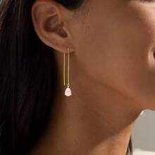 925 Sterling Silver Earrings With Elegant Teardrop-Shaped Pendants, Set With Cubic Zirconia And Plated In 18K Gold. - Vàng - Xem 5