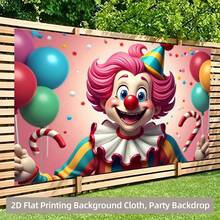 2D Flat, 1pc Clown With Balloons Backdrop Suitable For Party Decorations - Cheerful Clown Holding Balloons, Vibrant Wall Hanging Background Cloth For, Circus, Events, Clown Background For Party Decorations - 彩色 - 查看 6