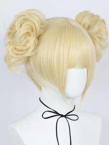 时尚女士短直金色波波头动漫角色扮演假发，带刘海和双卷爪夹发髻，适合日常派对佩戴，自然逼真，耐热合成三件套假发，适合节日化装舞会、动漫展、展览、节日舞台表演，可作为圣诞节生日礼物，新手友好 - 彩色 - 查看 7