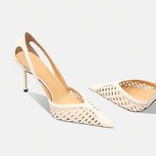 Women's Pointed Toe Glamorous Fashion Mesh Breathable Sexy Party Wedding Versatile Rhinestone Pumps - Apricot - View 2