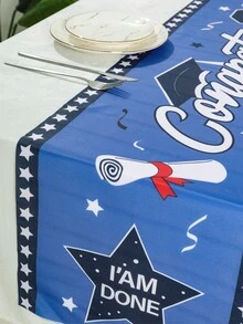 1件毕业派对桌布，蓝黑相间，印有“祝贺毕业”帽子和“我做到了”图案，2026毕业派对餐桌装饰，毕业派对用品，毕业季厨房和餐厅装饰，2026毕业生家庭节日聚会礼物，桌面中心装饰，餐桌装饰，毕业主题桌布，派对装饰配件，派对礼物，派对小礼品，摄影道具 - 藍黑畢業季 - 查看 10