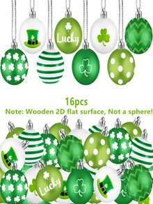 2 buah Dekorasi Pohon Natal Kayu 2D 16 buah untuk Hari St. Patrick, Ornamen Gantung Hari St. Patrick, Dekorasi Pohon Semanggi Irlandia, Dekorasi Rak Pesta (Catatan: Kayu Datar 2D, Bukan Bulat!) - MultiWarna - View 1