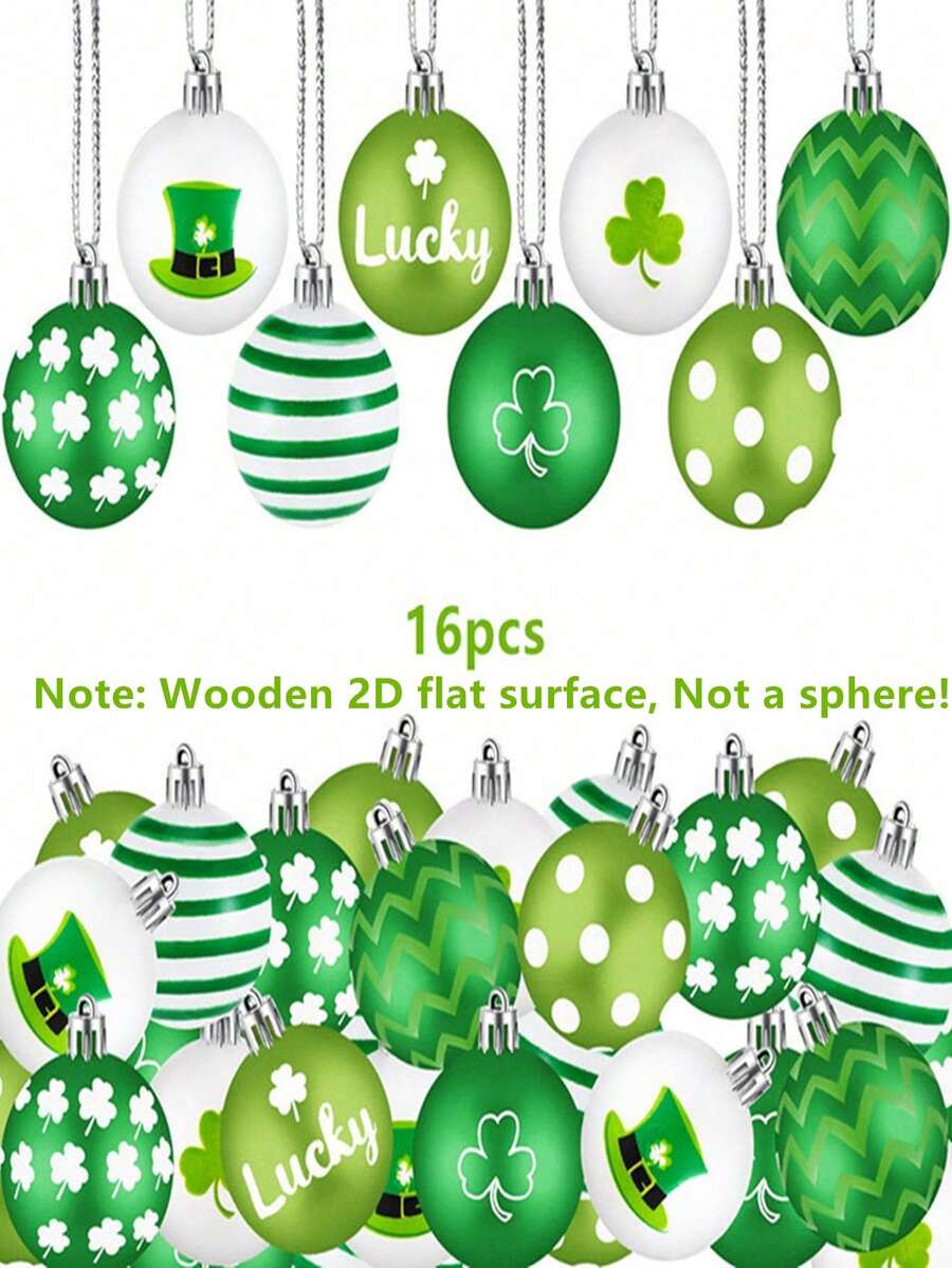 2 buah Dekorasi Pohon Natal Kayu 2D 16 buah untuk Hari St. Patrick, Ornamen Gantung Hari St. Patrick, Dekorasi Pohon Semanggi Irlandia, Dekorasi Rak Pesta (Catatan: Kayu Datar 2D, Bukan Bulat!) - MultiWarna - View 1