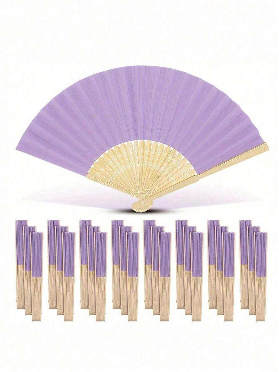 1-20 piezas Abanicos de madera hueca, abanicos de papel de unicolor con funda plegable, accesorios de verano portátiles de bambú DIY, abanicos de mano, abanicos plegables, abanicos de moda personalizados, adecuados para bodas, decoración de fiestas, manualidades, decoración del hogar, regalos, recuerdos de invitados de boda, decoración de fiestas de cumpleaños, Día de la Madre, regalos de Pascua, accesorios de fotos de actuaciones, adecuados para el hogar, decoración de oficina (número aleatorio de costillas) - Púrpura - Ver 1