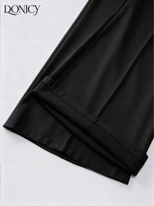 DONICY 女士春夏纯色喇叭长款西装裤，时尚复古休闲优雅都市黑色正装裤，适合日常休闲、商务办公、派对、情人节、嘉年华等场合。 - 黑色 - 查看 3