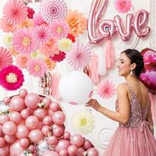 一套包含21个粉色系列折纸花球，花扇装饰套装，可用于房间装饰、悬挂式绒球、天花板装饰、婴儿派对、生日派对、卧室、花园装饰，风格可爱。 - 彩色 - 查看 6