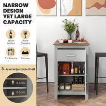 COSTWAY Bar Table, Counter Height Dining Table With  Storage Drawer & Cabinet, Modern Pub Table And Chairs For Small Spaces, Kitchen, Dining Room,Grey - Grey - View 2