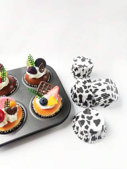 100 chiếc cốc giấy nướng bánh in hình bò sữa đen trắng, cốc giấy lót bánh cupcake mini, cốc giấy chống dầu dùng cho tiệc sinh nhật, đồ dùng làm bánh ngày lễ, phù hợp cho sử dụng hàng ngày và lễ hội.