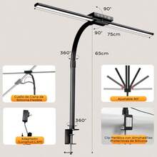 Lámpara de escritorio de doble cabezal con brazo flexible de 68 cm y pinza, 2300 LM, 4 colores y 3 niveles de brillo táctil, ideal para oficina, estudio o manualidades - 75CM * Control remoto - Ver 1