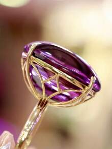 Vintage Handcrafted 14K Gold Purple Zirconia Women's Ring: February Birthstone Engagement Ring - 彩色 - 查看 2