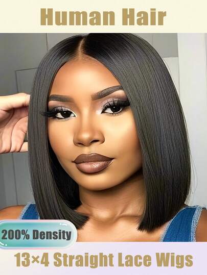 200% 密度 13x4 透明蕾丝前假发 优雅短款波波头蕾丝前假发 女士优雅短款波波头假发 - 自然黑，完美适合日常佩戴、派对、生日和情人节礼物 时尚 16 英寸黑色短款波波头假发 时尚直发短款波波头假发 真人发 初学者假发 女士易于佩戴 预先拔毛 日常和特殊场合发型 8-16 英寸 自然黑 适合日常佩戴和角色扮演