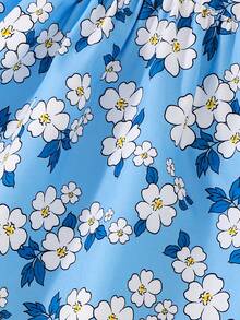 2件套女婴碎花吊带连衣裙套装，春夏款 - 藍色 - 查看 6