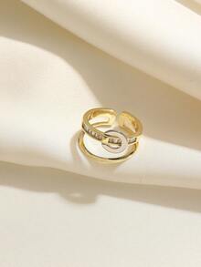 1pc Copper Alloy Zirconia Inlaid Bicolor Double Layer Rotatable Open Ring, Lively Button Design Suitable For Daily Wear And Holiday Gifts - Multicolor - View 1