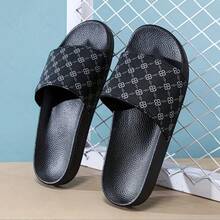 1 Pair Men's Chain Print Casual Beach Slippers, EVA Material, PU Upper, Non-Slip Sole, Suitable For Beach, Vacation, Spring/Summer - Black - View 3